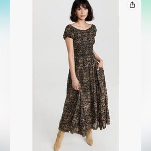 NWT FREE PEOPLE Ultraviolet Floral Print Smocked Midi Dress